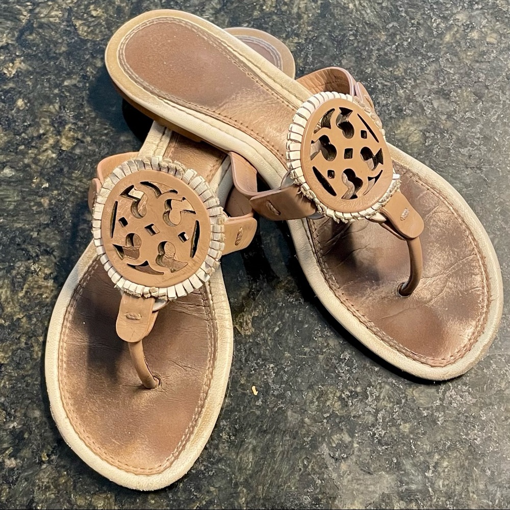 Tory Burch Miller Sandal Tan and White